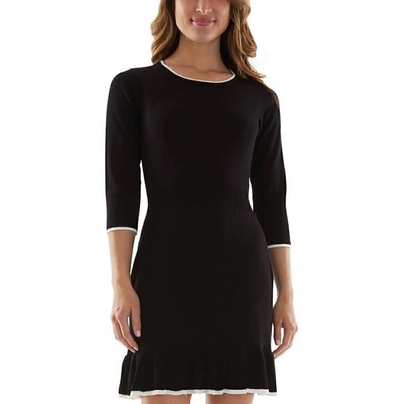 BCX DRESS Womens Ribbed Ruffled 3/4 Sleeve Round Neck , Wear To Work Sweater L - Picture 1 of 7
